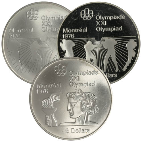 Canadian $5 Olympic Silver Coin (1973-76, Varied Design)