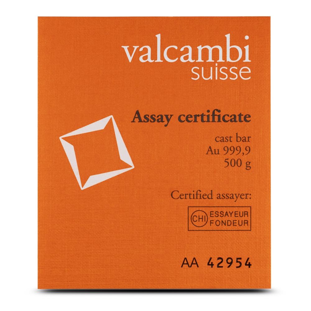 500 Gram Valcambi Cast Gold Bar (New w/ Assay) - Image 2
