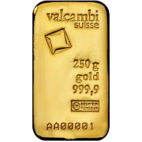 250 Gram Valcambi Cast Gold Bar (New w/ Assay)