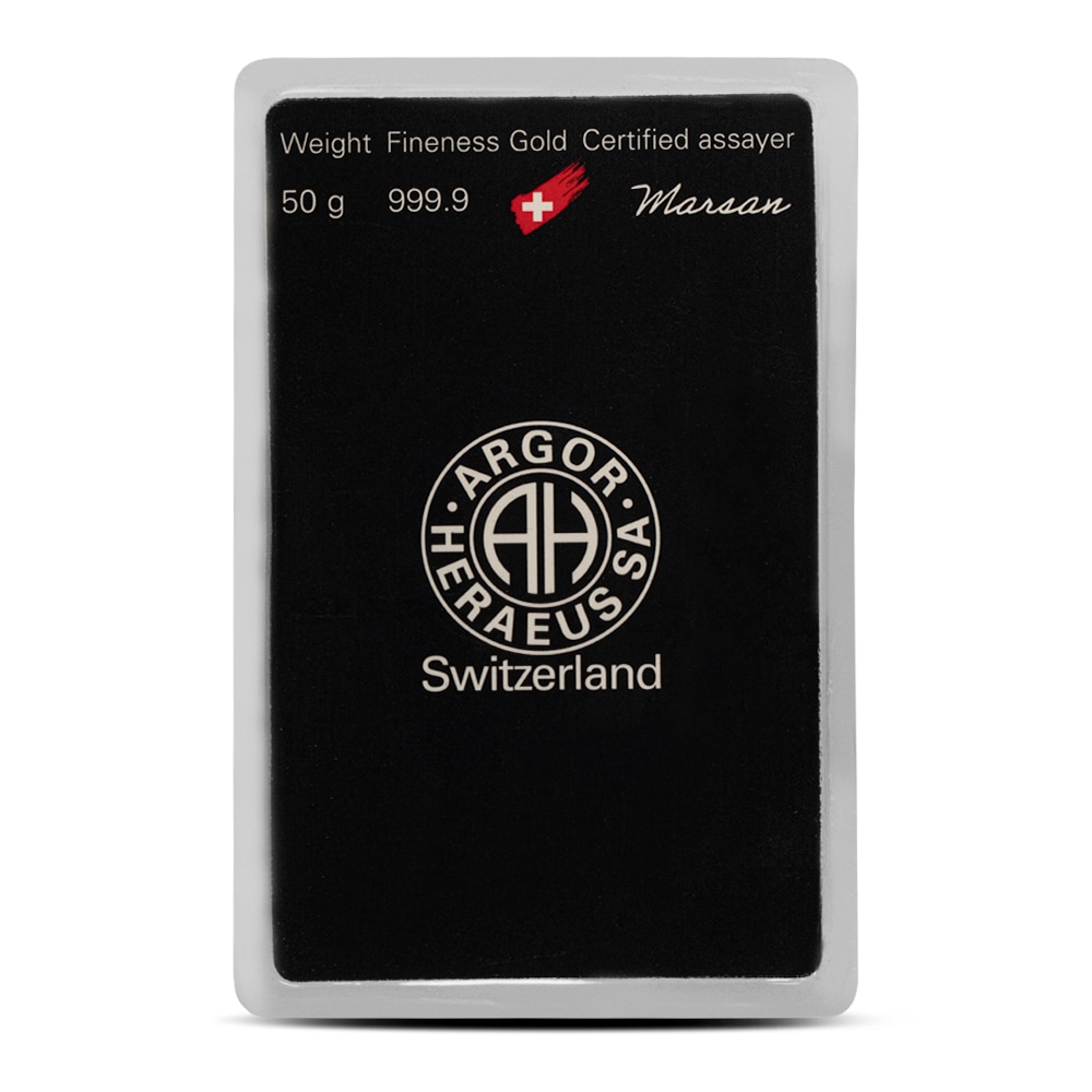 50 Gram Argor Heraeus Cast Gold Bar (New w/ Assay) - Image 2
